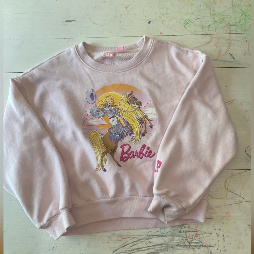 GAP Barbie Graphic Kids Sweatshirt in Light Pink